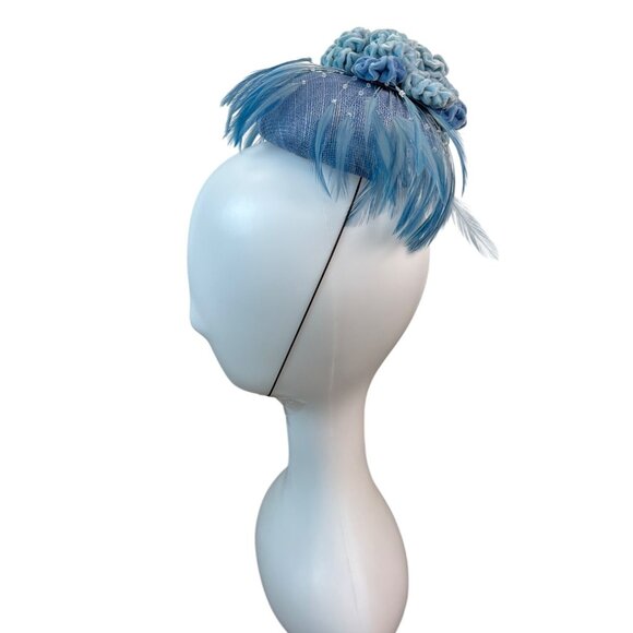 Prado Women's Blue Faux Feathers With Chin Loop Fascinator Hat - Picture 4 of 7